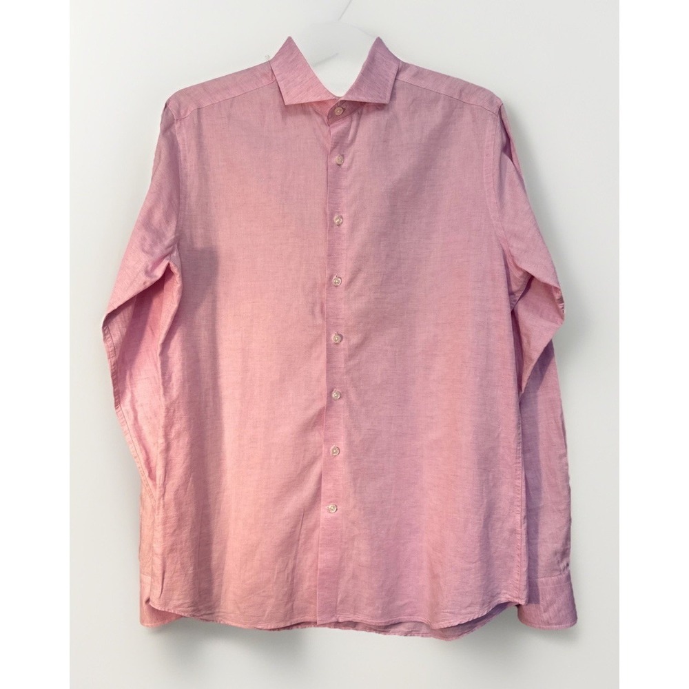 Strong Suit Size 16 1/2 L Pink Button‎ Down Shirt Linen & Cotton Blend
